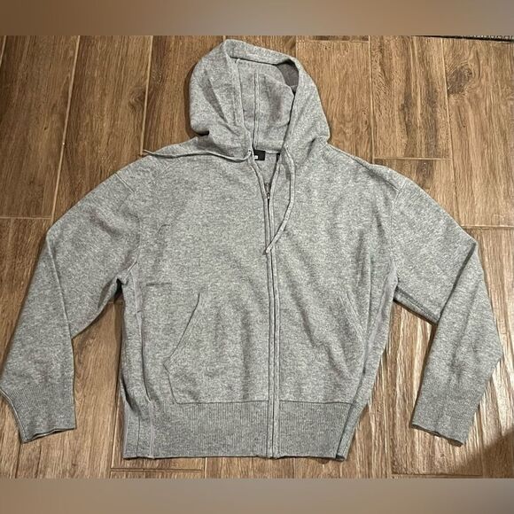 The Kooples Cashmere/Wool  Jacket Hoodie Gray Designer Zipped $495 MSRP NWT - Picture 2 of 10